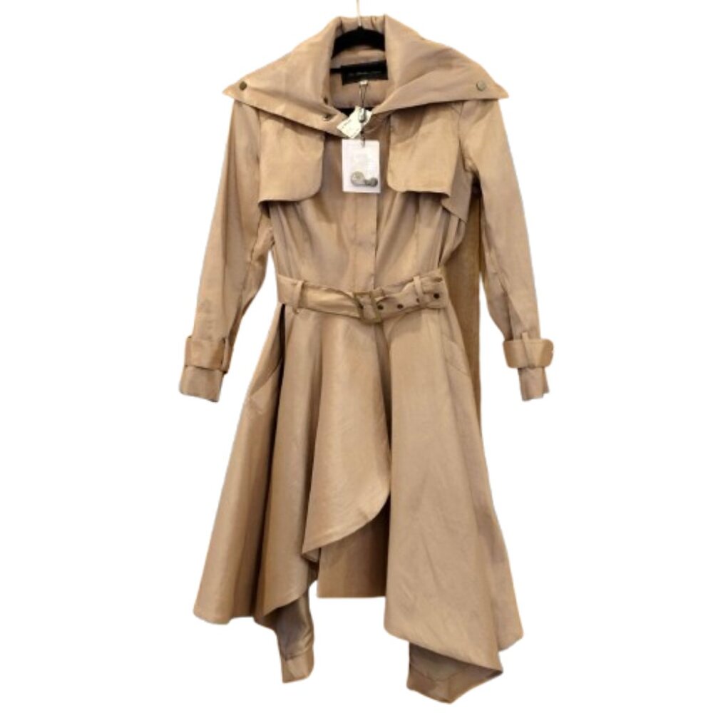 BELLE FARE~LUCKA~MICROFABRIC TRENCH COAT w/HANDKERCHIEF HEM in CHAMPAGNE NWT SM